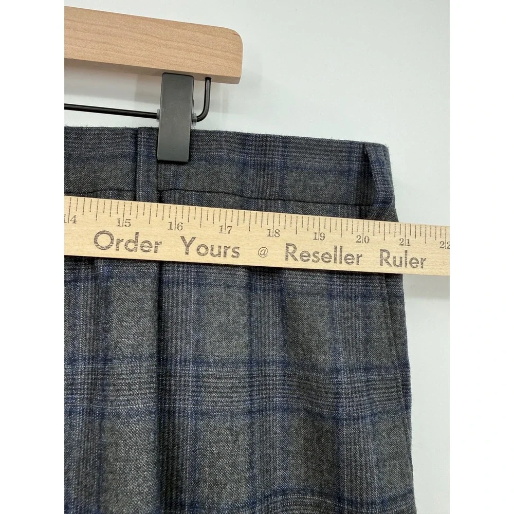 Hart Schaffner‎ Marx Dress Pants Mens 42R Gray Blue Plaid Pleated Cuffed Wool